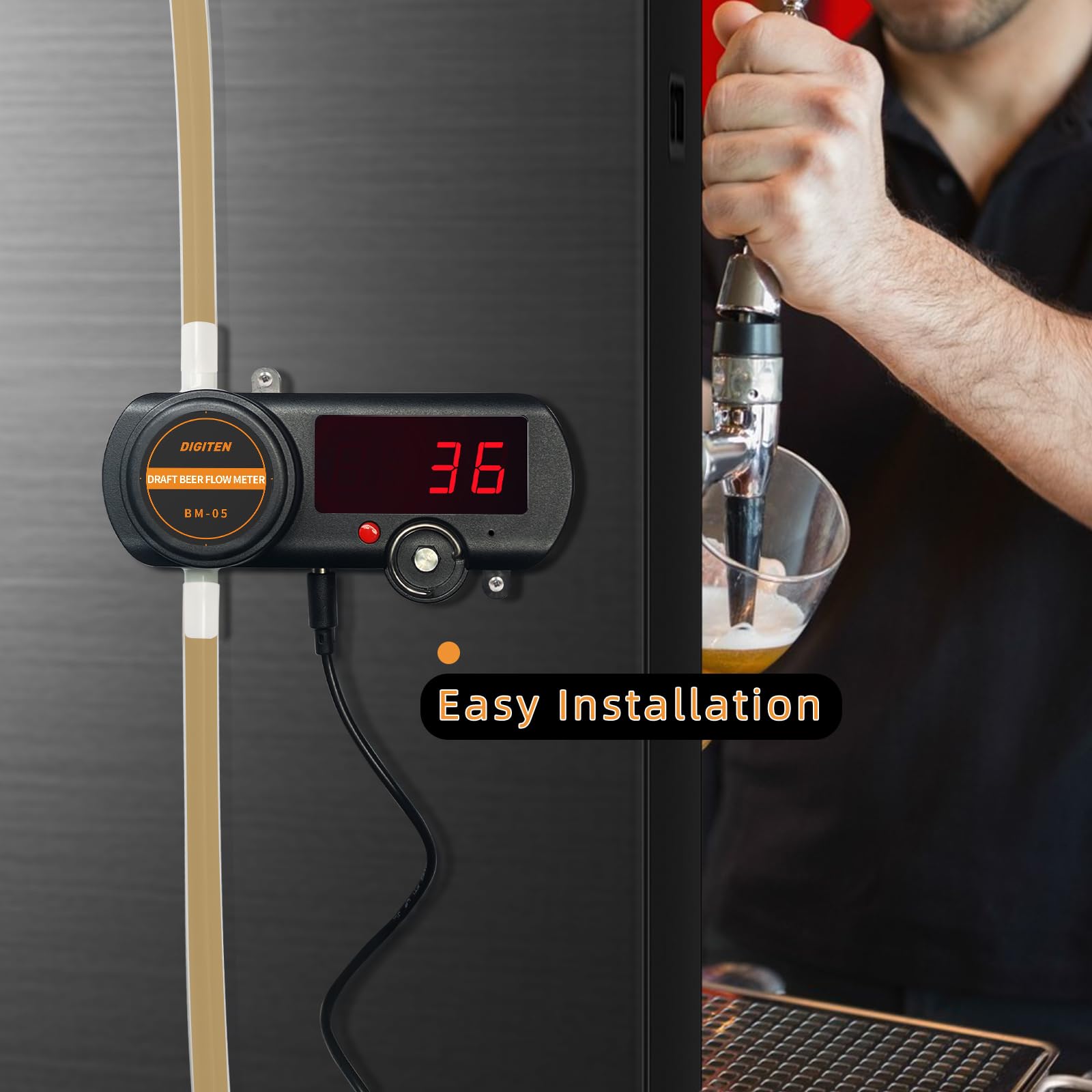 Digitaler Bier-Durchflussmesser BM-05, LED-Display, mit Netzteil und Zubehör,Den koschere bier - und getränkezähler