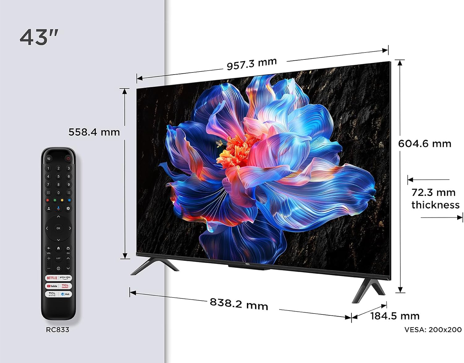 TCL 43V6C Televisor 43 Pulgadas 4K Smart TV LED, HDR, Google TV, Dolby Audio, Alexa y Google Assistant, Chromecast Built-in, Motion Clarity 3