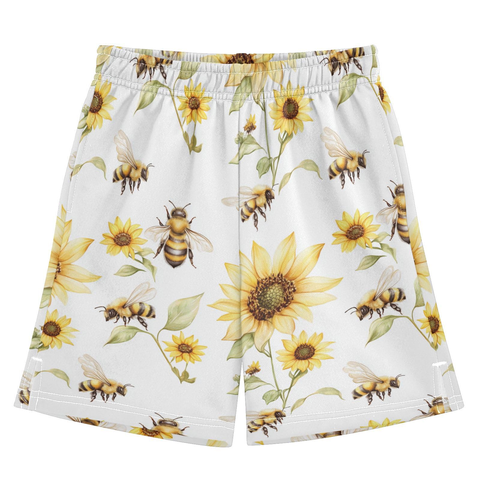Athletic Shorts for Boys with Pockets Light Weight Running Short Pants S Cartoon Cute Bees Sunflowers