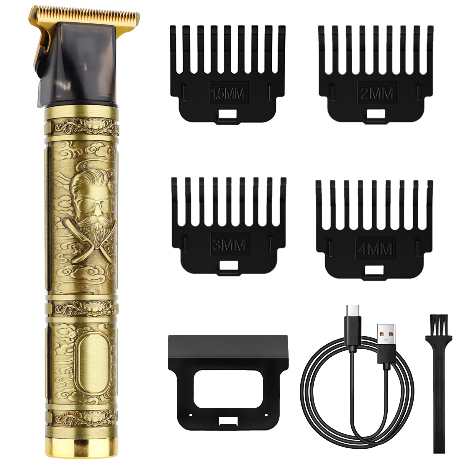 Cortapelos Hombre Profesional, Recargable Maquina Cortar Pelo, 4 Peines-guía Recortadora de Barba, Máquina para Cortar el Pelo para Barba, Cable de carga USB incluido(Gold)