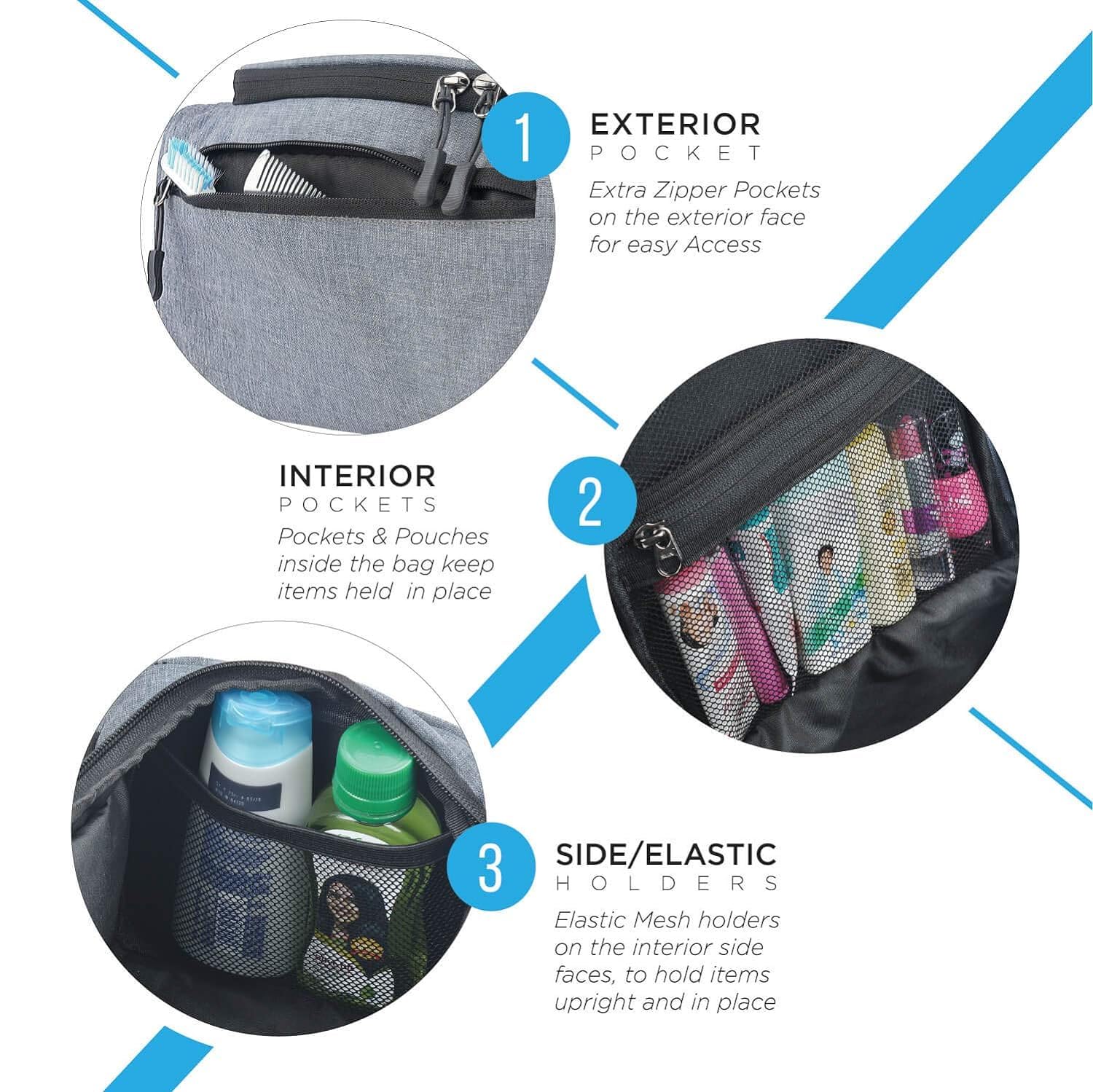 Organizer da viaggio da 6 cm, da appendere, kit Dopp per uomini, trousse per cosmetici da donna, grigio chiaro., Grigio, Organizzatore di articoli da toeletta