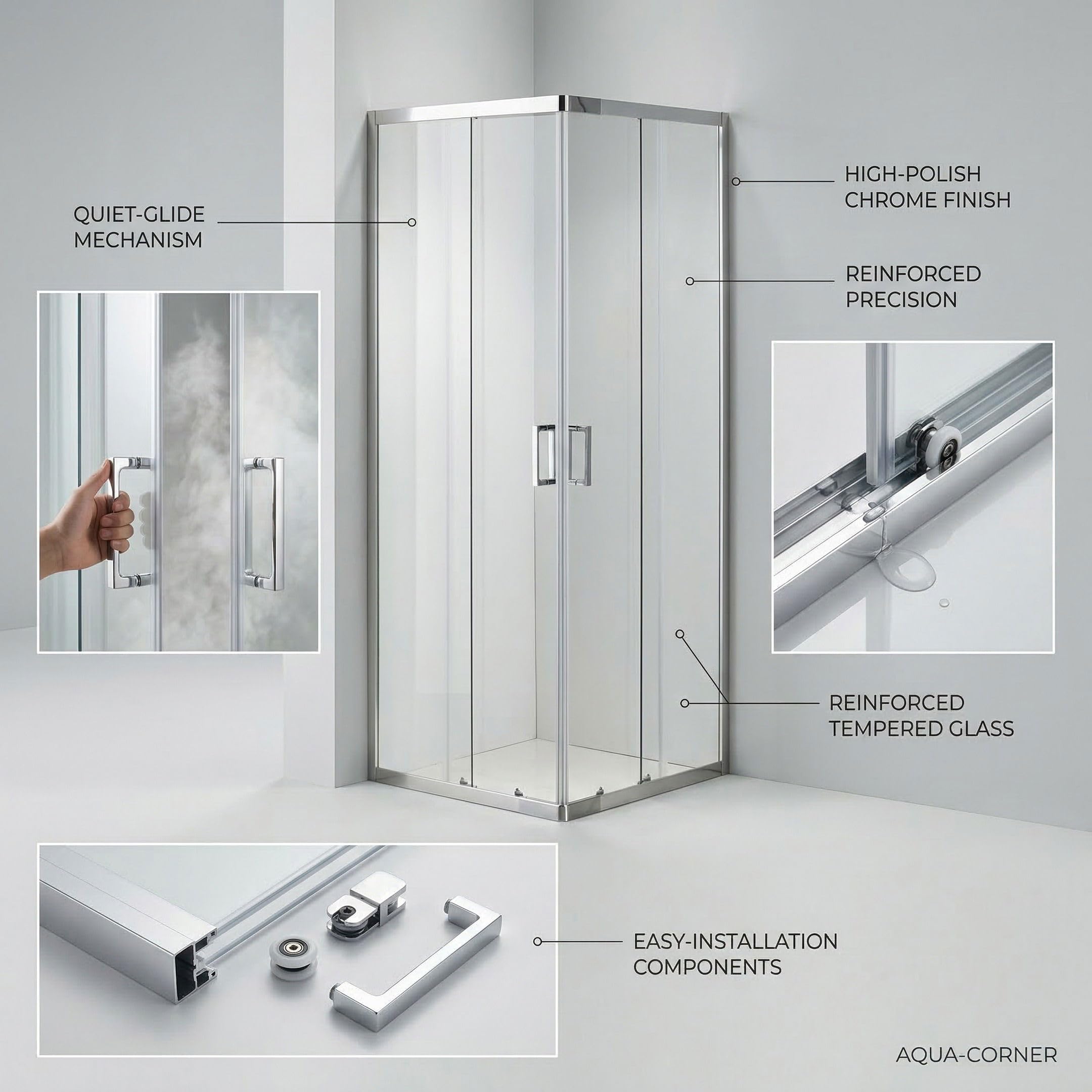 DocciaSì® - Box Doccia Angolare 80x80 cm con Vetro Temperato 5 mm, Altezza 185 cm, 2 Ante Fisse e 2 Scorrevoli, Profili in Alluminio Cromo Lucido, Design Moderno e Salvaspazio