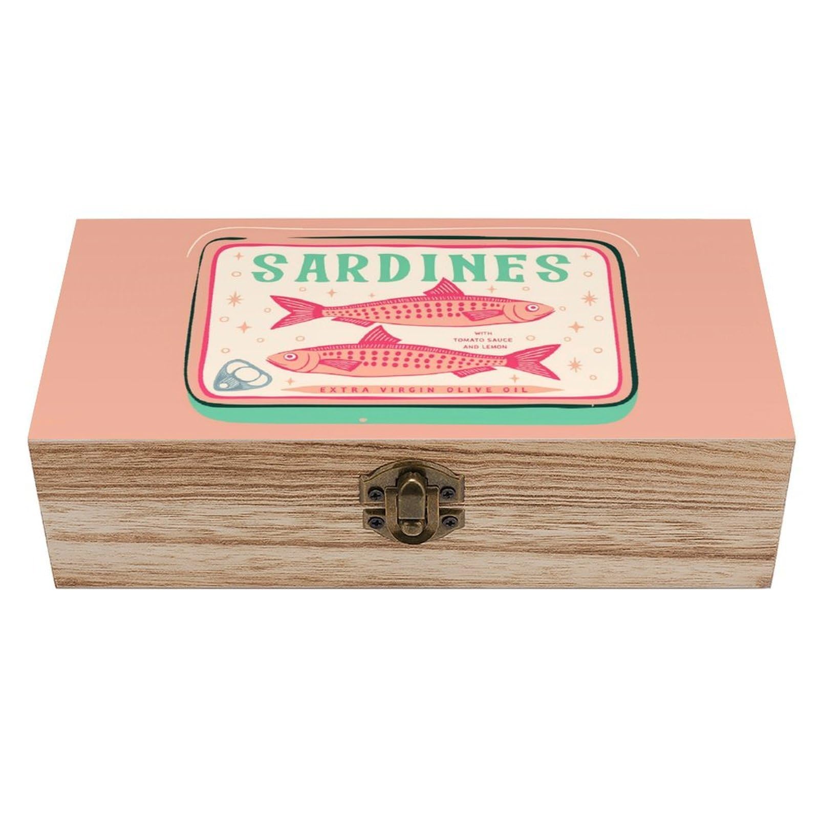 asbwuo Vintage Sardines Fish Vintage Wooden Keepsake Box