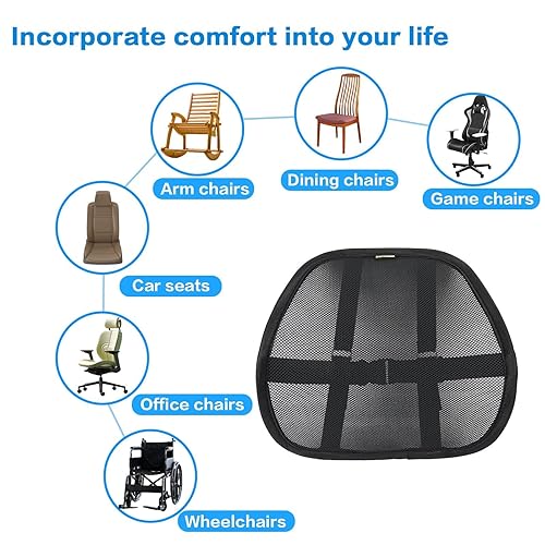 Miniatura 7 de Paquete de 2 soportes lumbares, correas ajustables, cojín de espalda para silla de oficina, doble capa de malla transpirable, soporte lumbar