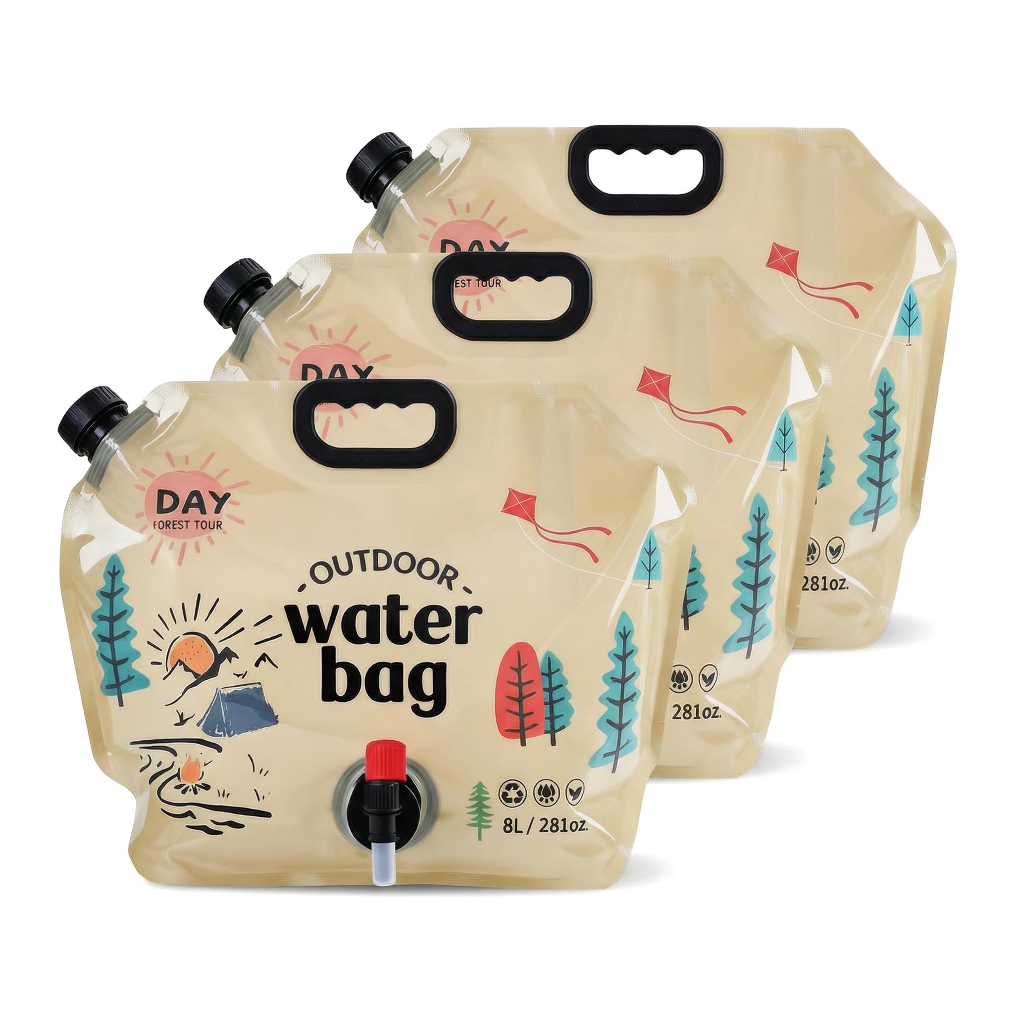 3PCS Water Storage Containers 2.1 Gallon Collapsible Water Jug - Reusable BPA Free Foldable Empty Gallon Jug for Water Storage, Water Bag for Outdoor Hiking Emergency Prep Camping Essentials-image-1