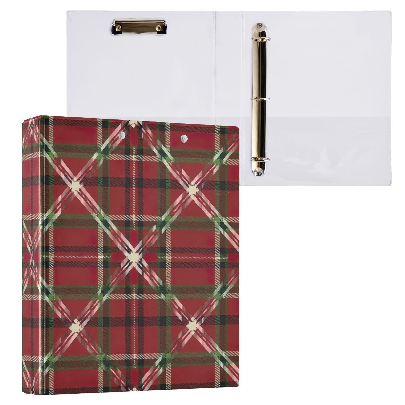 Raccoglitore a 3 anelli, classico tartan scozzese rosso, raccoglitore ad anelli a D con tasche, confezione da 2
