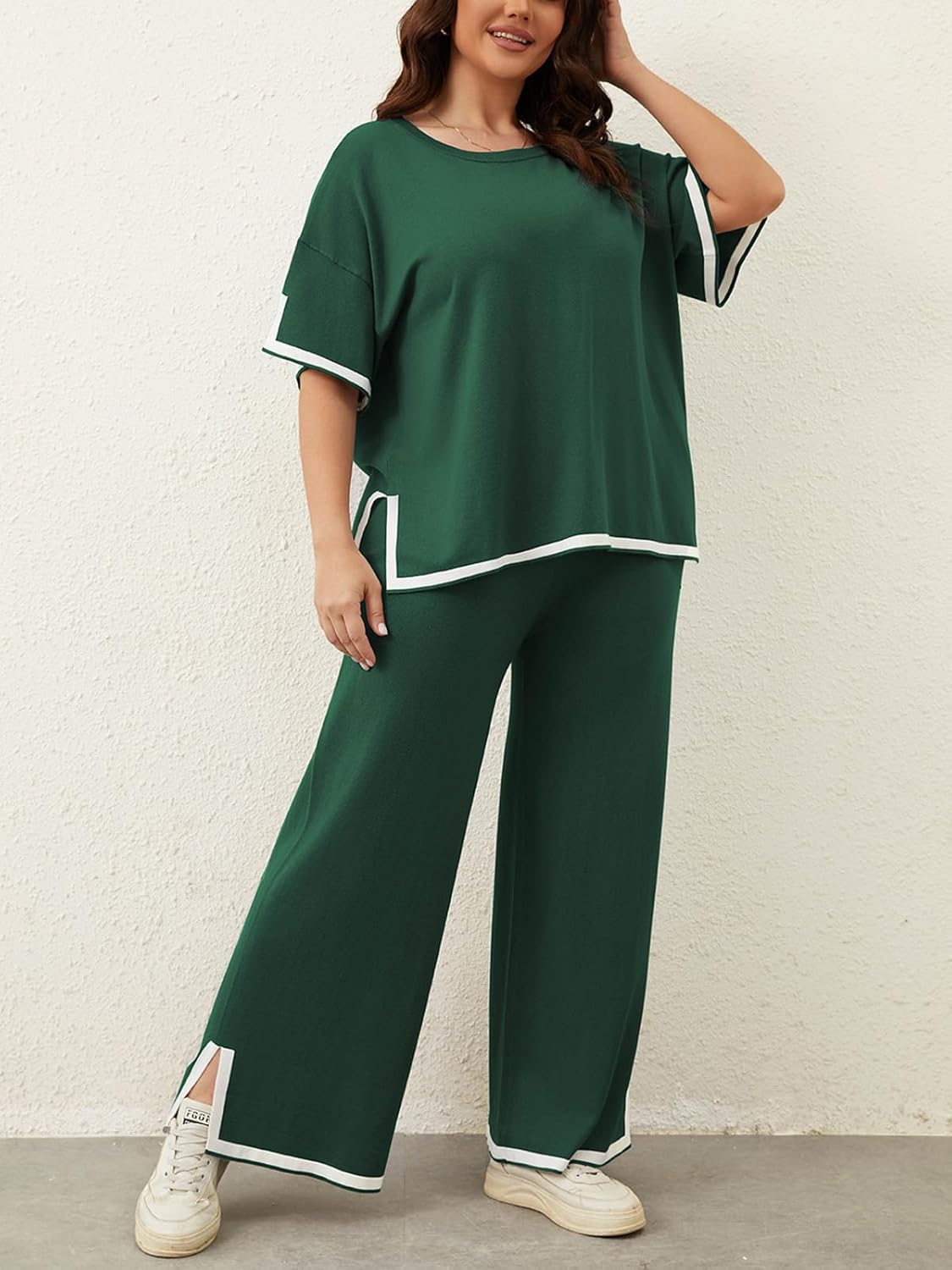 Imily Bela Womens Plus Size Lounge Sets 2 Piece Outfits Short Sleeve Pullover Tops Wide Leg Pants Summer Travel Outfits - Image 3
