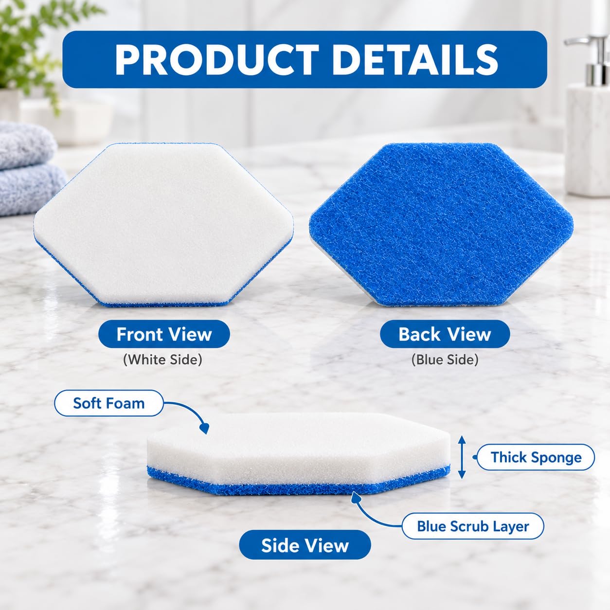 Tamponi Pulizia Bagno per Vileda Bath Magic 150343, Set da 6 bifacciali