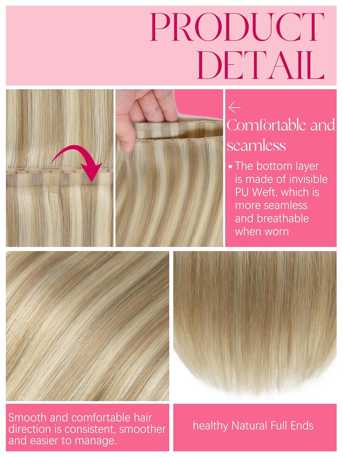 Lacer Blonde Human Hair Extensions 14 Inch OVO Butterfly Weft Hair Extensions Seamless Micro Beads Double Layer Weft Light Brown with Platinum Blonde Twin Tape Wefts 100G