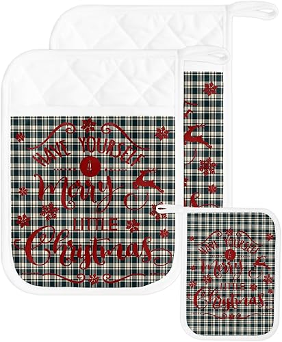 Miniatura 54 de Juego de 4 agarraderas de tela de rizo antideslizantes y aislantes de calor con bolsillo, guantes gruesos para horno, posavasos para hornear