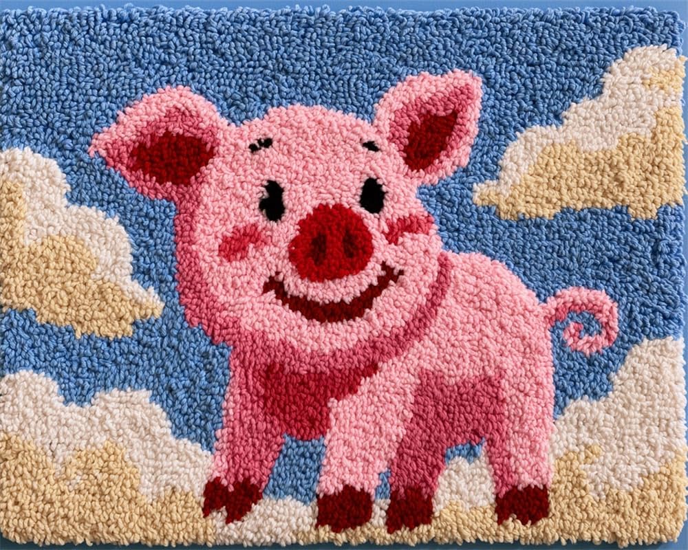 FWRTYCB Latch Hook Rug Kits, Cute Smiling Pig