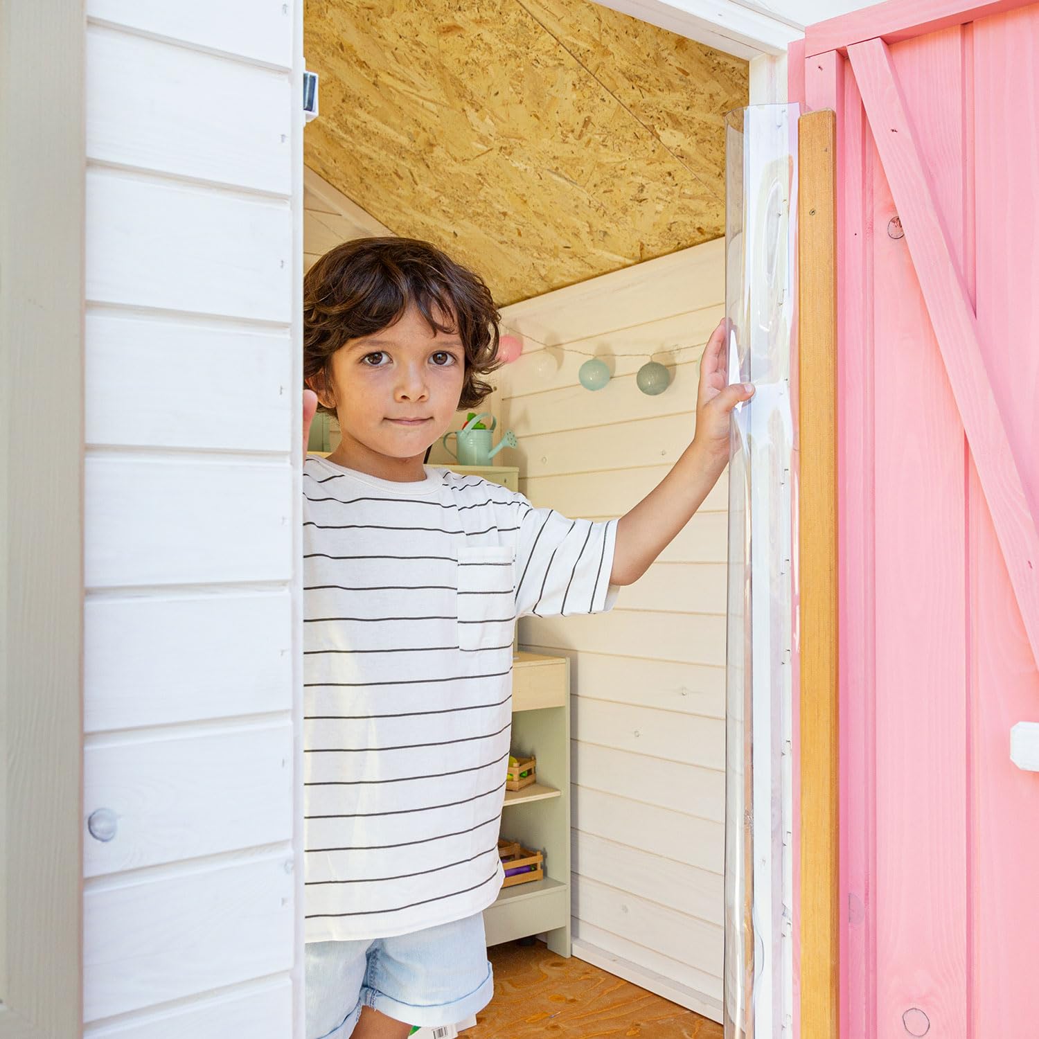 Casas Green House Casita Infantil de Madera Exterior con Tobogán 150 x 192 x 230 cm