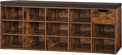 Miniatura 54 de DINZI LVJ Banco de zapatos, banco de almacenamiento de entrada con cajón y 8 cubículos, estantes ajustables, organizador de zapatos para sala de