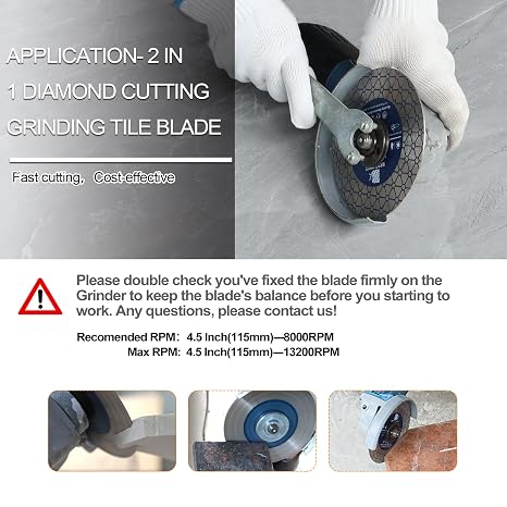 Diamond Saw Blade Tile Cutting Disc - BRSCHNITT 4.5 Inch for Cutting Granite Porcelain Ceramic Marble Artificial Stoneware Edge Grinding for 7/8- 5/8 Arbor Angle Grinder
