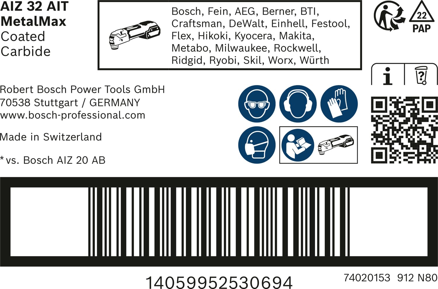 Bosch Accessories 2608900017 Bosch Professional Expert MetalMax AIZ 32 AIT-Lame (Larghezza 32 mm, Accessori Multitool), Cutting Width