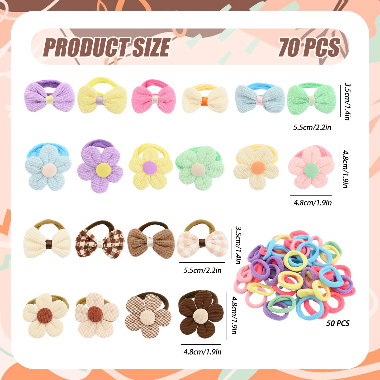 70 Pcs Hair Accessories for Girls Toddler Hair Bands Soft Elastic Baby Hair Bands & Non-Slip Clips with Bows Flowers Comfortable Girls Hair Accessories School Party (Candy Color Mix) - Image 2