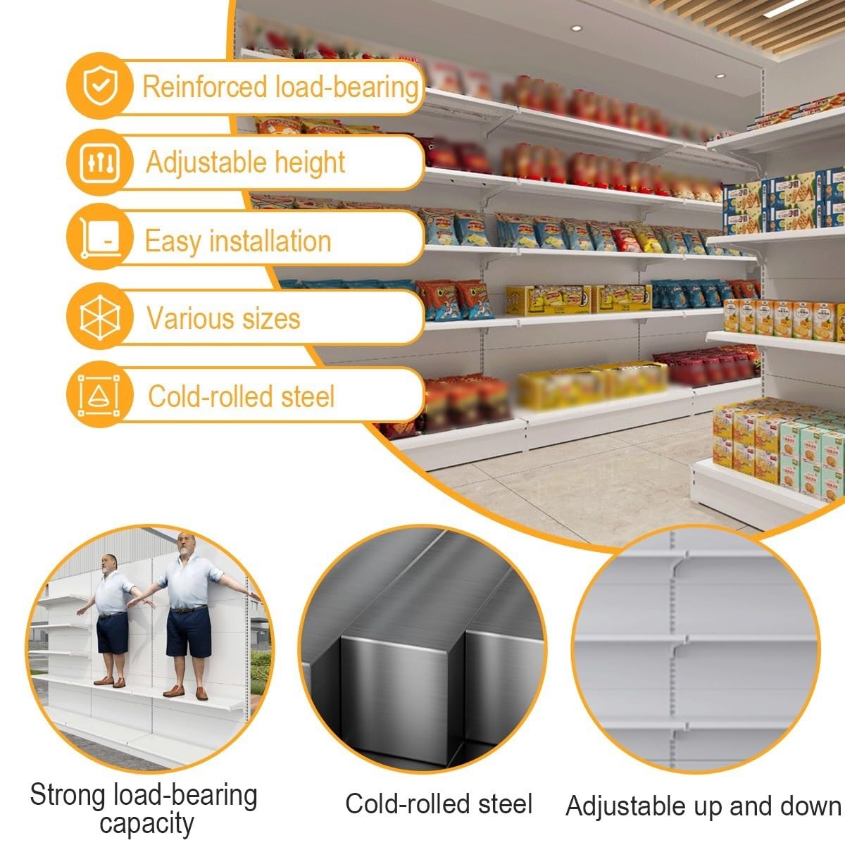 4/5 Etagen Industrie-Regalsystem Gondola Regal Einzelhandel - Supermarkt Gondelregal 120 kg Tragkraft pro Ebene mit 1,5cm Starken Stehern & Verstärkten Regalen(93 * 135cm/36.6 * 53.1in)