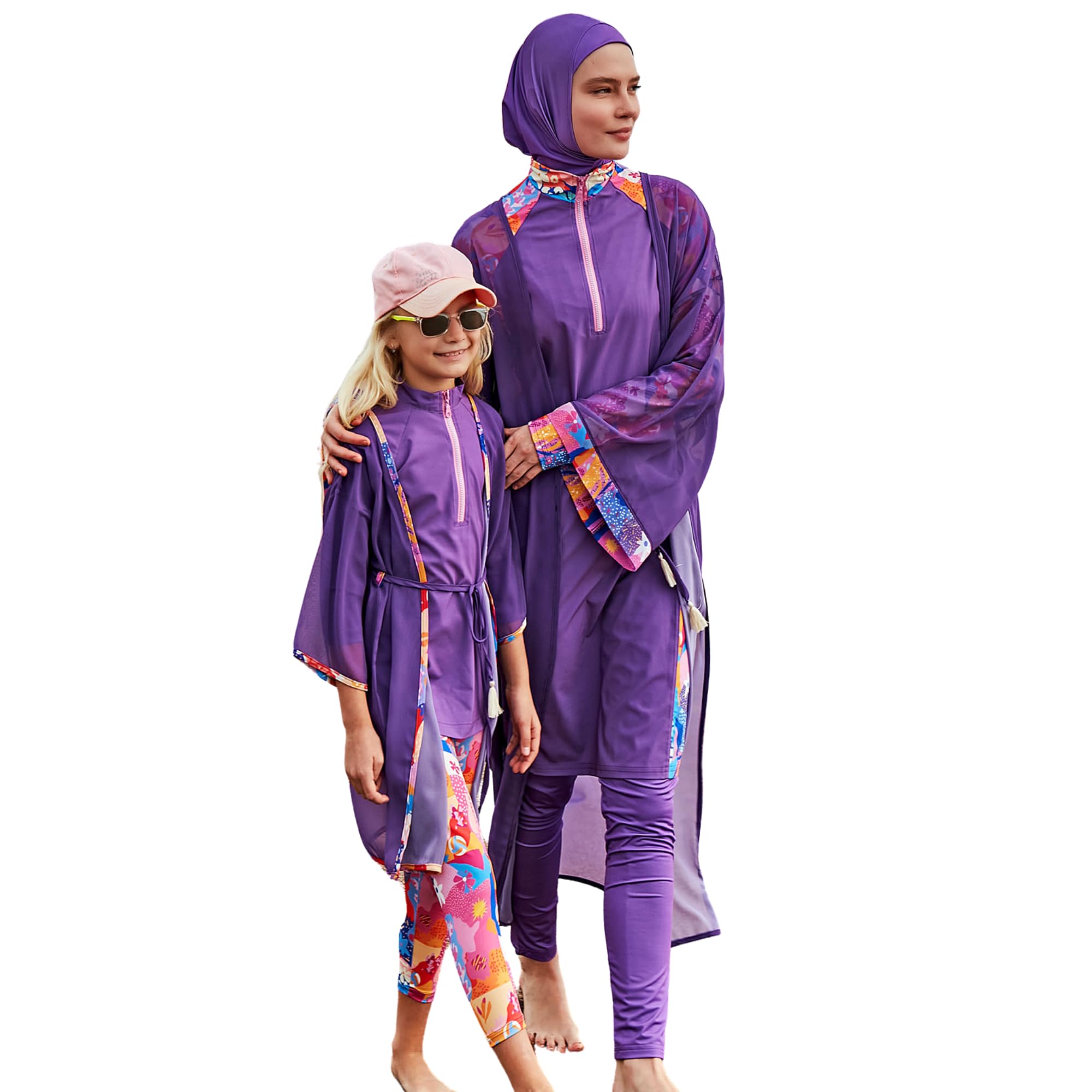 MARINA SWIMWEAR Kimono islamique long et décontracté pour femme | Robe simple à séchage rapide | Kimono paréo Burkini (DE/NL/SE/PL, alphanumérique, S, XXL, Regular, Regular, Violet I), Violet I,