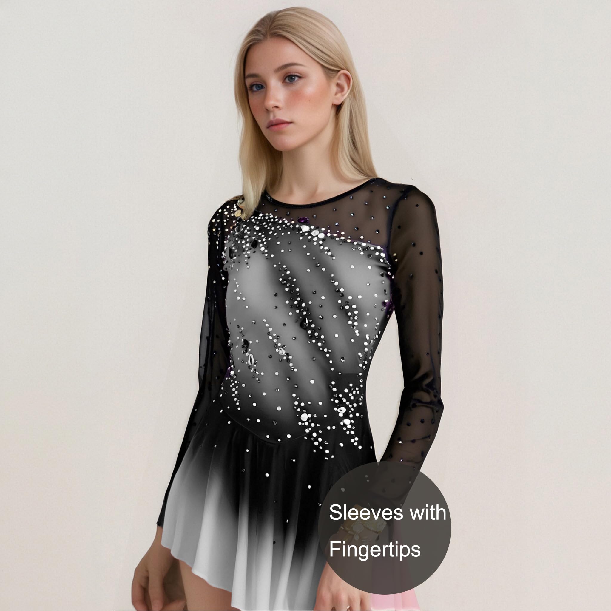 LIUHUO Robe de Patinage Artistique élégante pour Filles et Femmes avec Cristaux de qualité dégradée