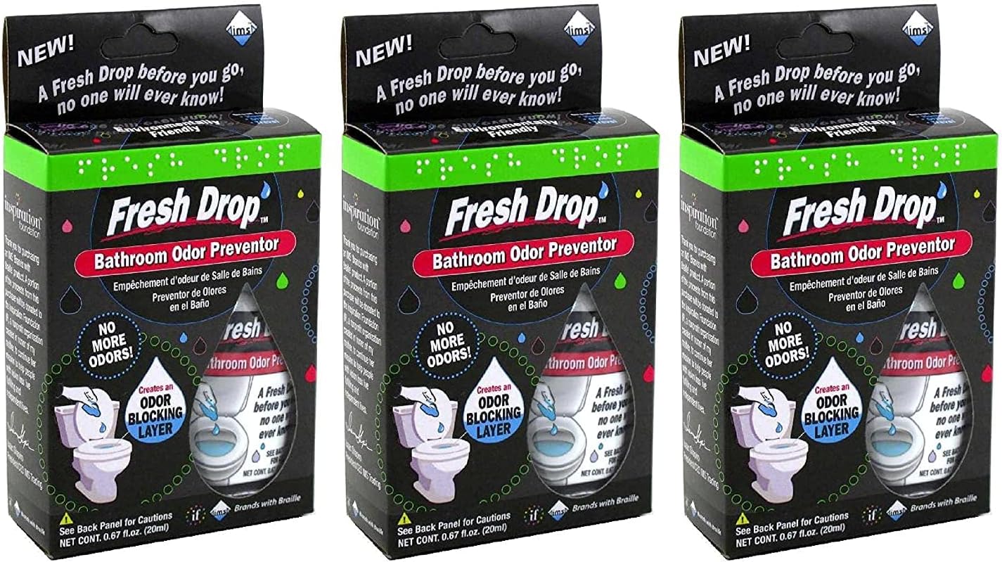 Fresh Drop Bathroom Odor Preventor, Toilet Smell Eliminator, Before-You-Go Bathroom Essential, Traps Strong Odors, 3 Count Value Pack