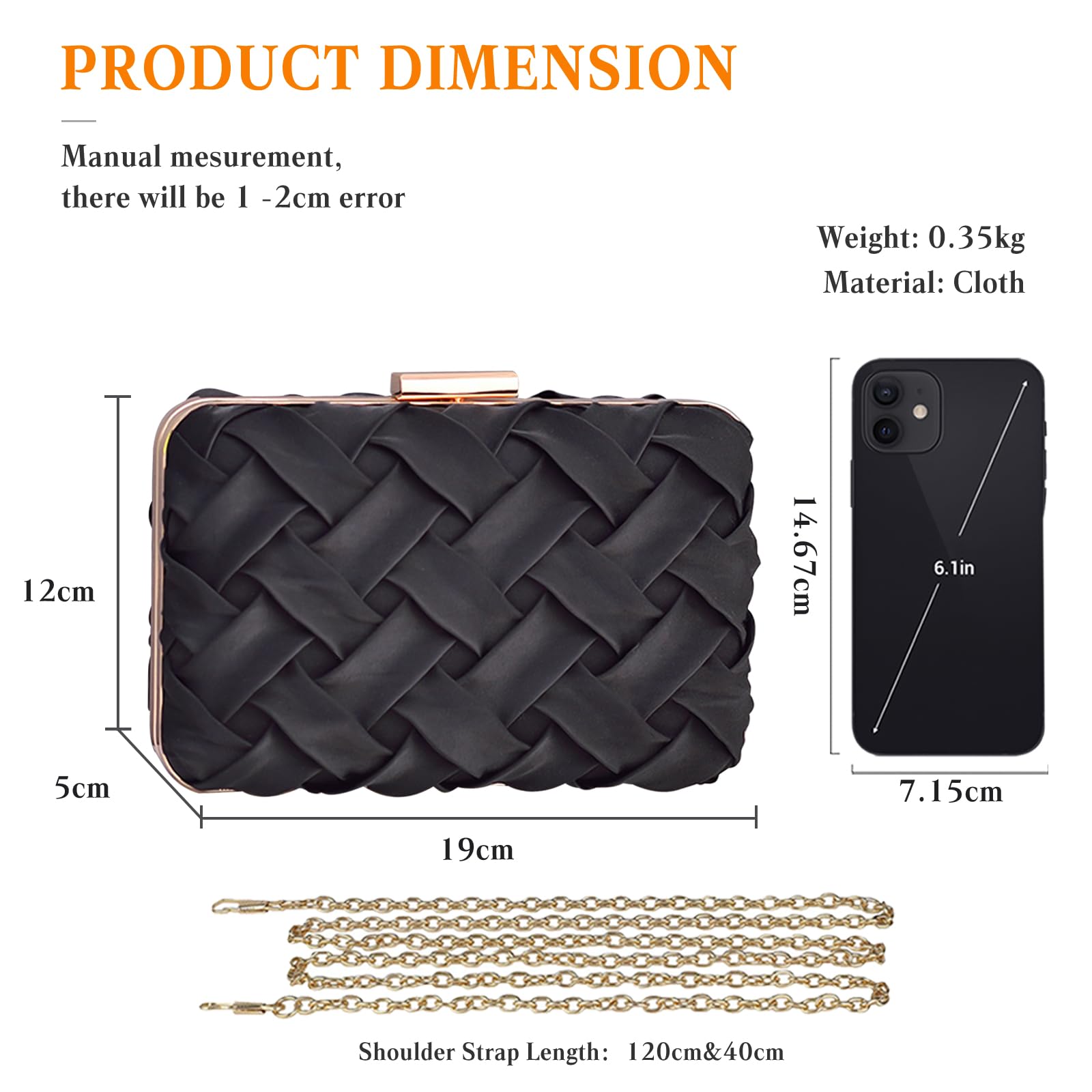 CORIOS Damen Abendtasche Clutch Tasche Hochzeit Brautbörse Handtasche Elegante Schultertasche Kettentasche Tasche Luxurious Klein Umhängetasche für Hochzeit Wedding Prom Party Schwarz
