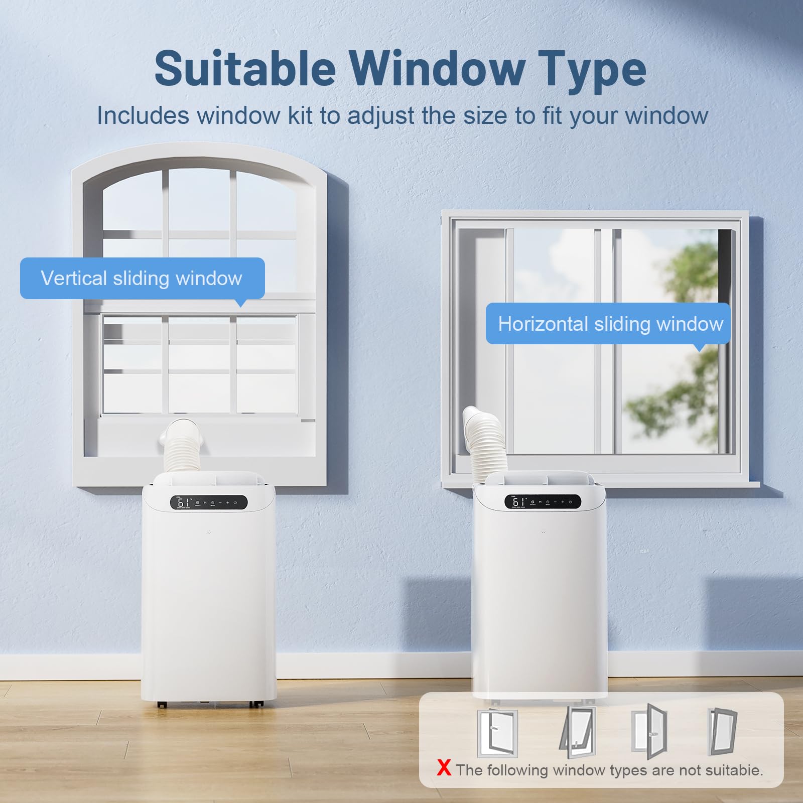 14000 BTU Tragbare Klimageräte für Raumkühlung bis zu 700 Sq.Ft, 3-in-1 Leise Tragbare AC Einheit mit Luftentfeuchter Ventilator, Fernbedienung, Smart Sleep Modus, 24H Timer, Windows Kit enthalten