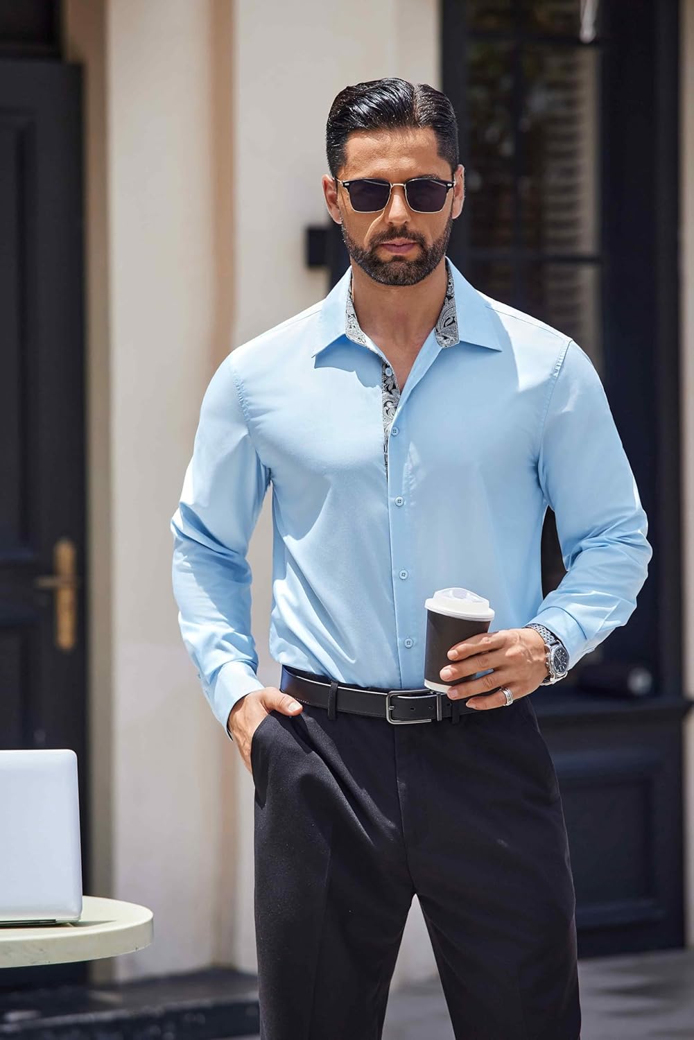 COOFANDY Men's Long Sleeve Wrinkle Free Dress Shirts Inner Contrast Business Casual Button Down Shirt - Image 2