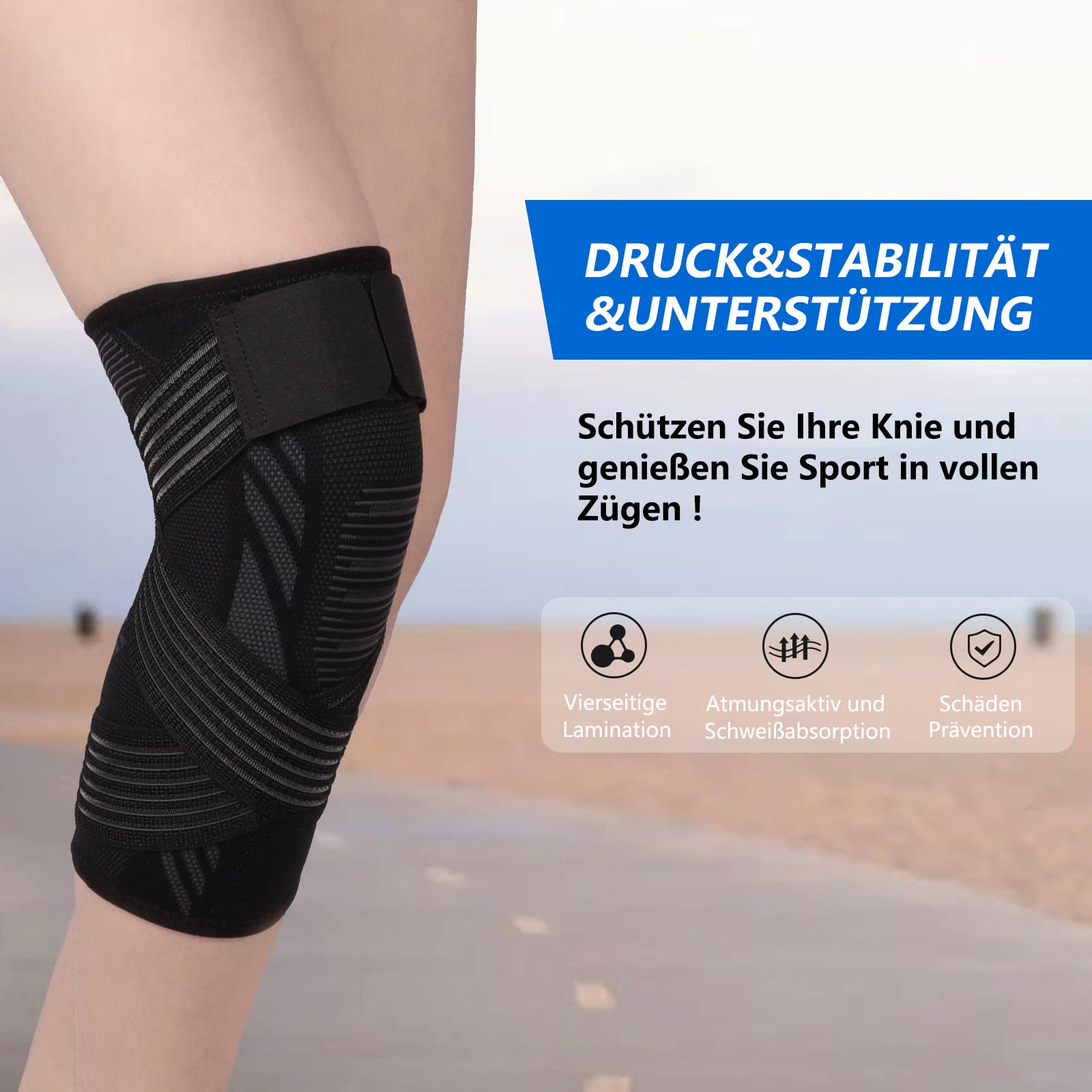 Genouillère Sport pour femmes et hommes 1 Paire Attelle Genou Bandage Élastique Réglable Genouillère de Compression pour les lésions ligamentaires, Déchirure du Ménisque, Arthrose (noir, M)