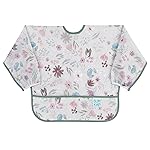 Bumkins Sleeved Bib for Girl or Boy, Baby and Toddler for 6-24 Mos, Essential Must Have for Eating, Feeding, Baby Led Weaning Supplies, Long Sleeve Mess Saving Food Catcher, Soft Fabric, Floral Gray
