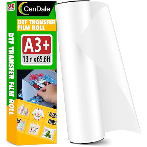 DTF Transfer Film Roll 13"x 65.6ft - Premium A3+ DTF Film Roll, Double Sided Matte Clear PreTreat PET Heat Transfer Paper, Hot & Cold Peel DTF Paper Roll, Direct to Film for T-Shirts Textile