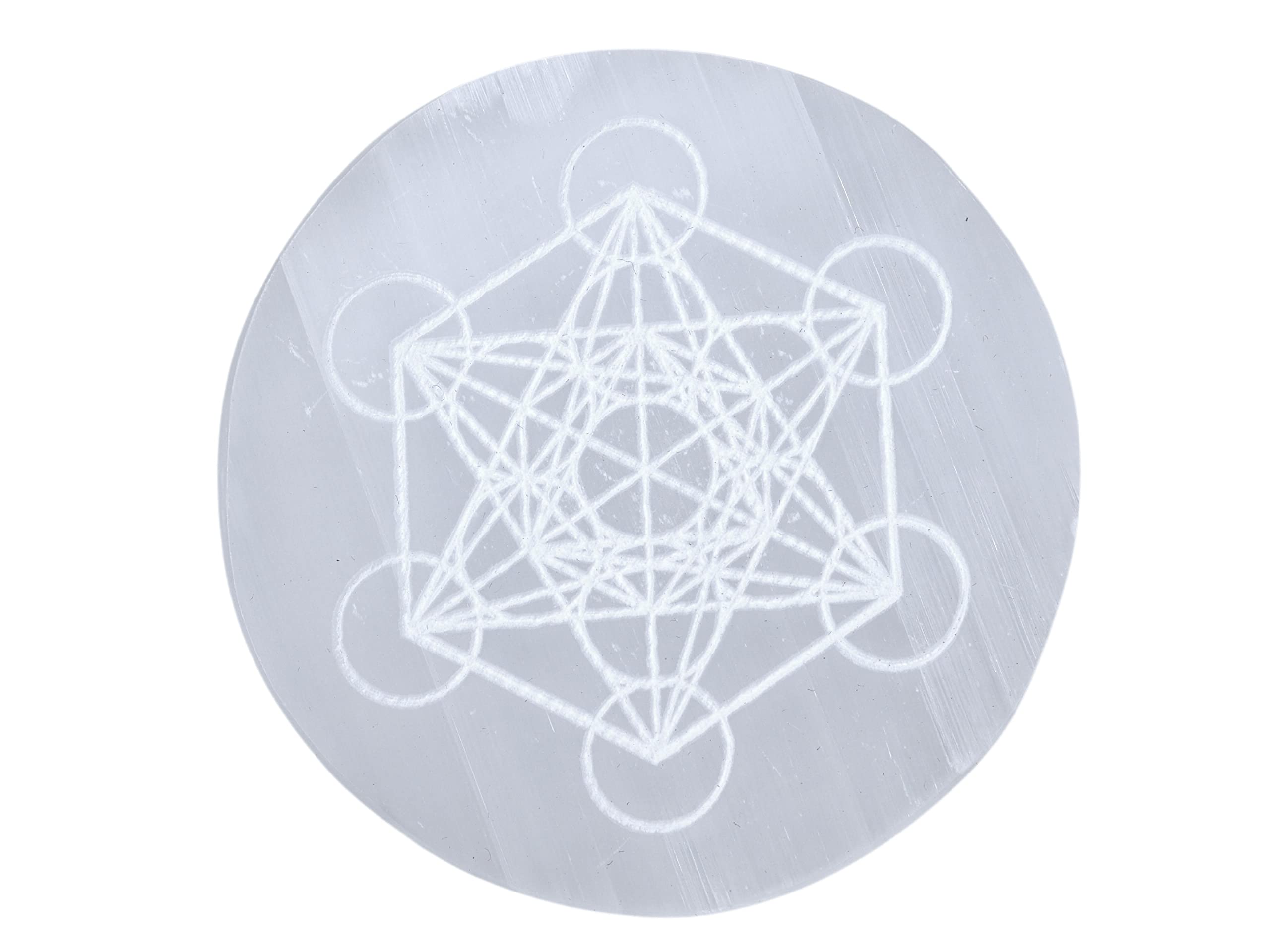 Amazing Gemstone, Piastra di ricarica in cristallo di selenite per cristalli e pietre curative, cubo di metatron inciso con piastra di cristallo di selenite da 4,3" (disco rotondo in selenite)