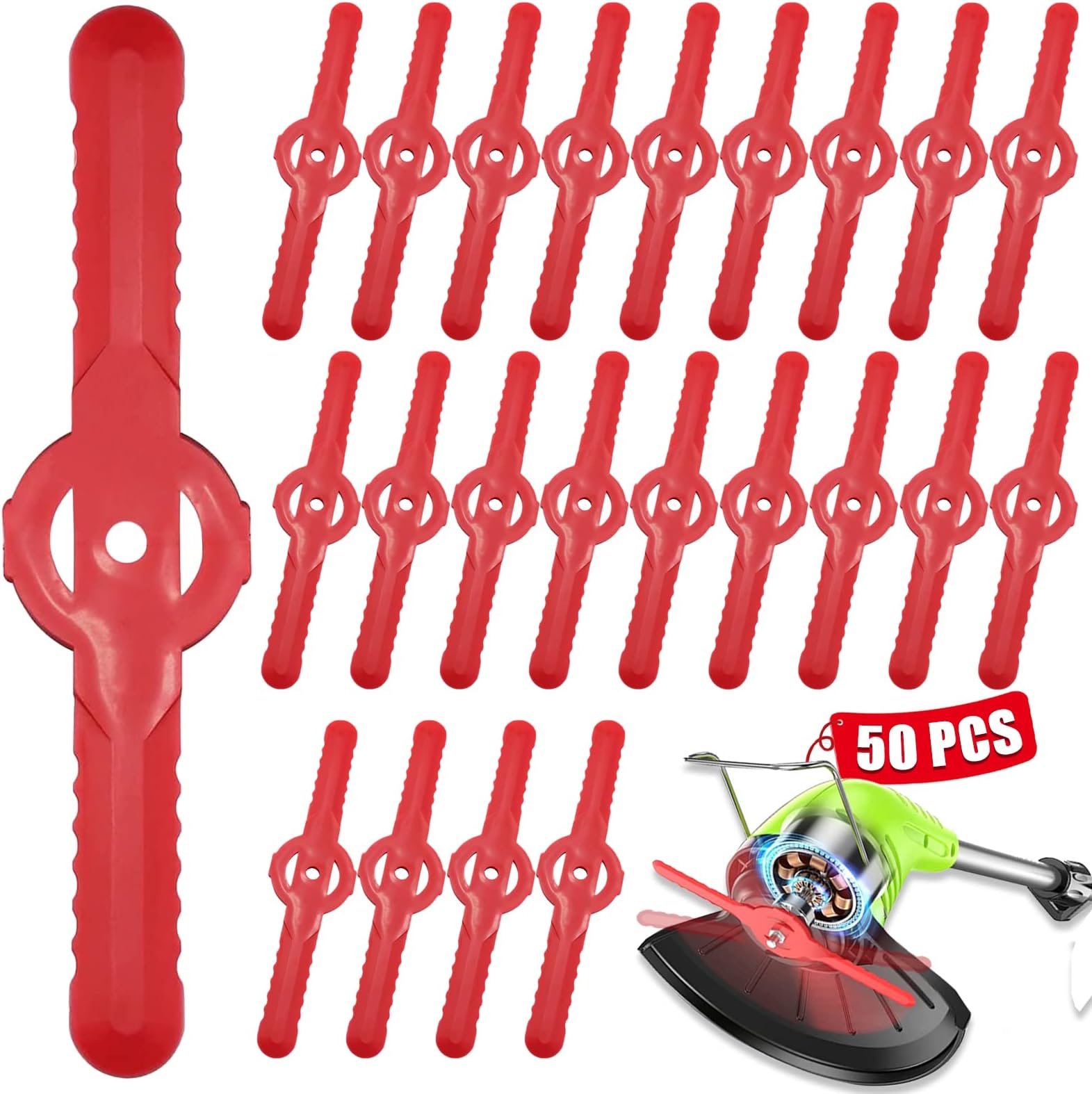 Beamely 50 Pcs Plastic Grass Trimmer Blades, 135 mm Garden Mower Replacement Blades Cordless Lawn Mower Cutting Blades Lawn Strimmer Accessories Tool for Lawn, Garden, Orchard, Woods, or Pastoral