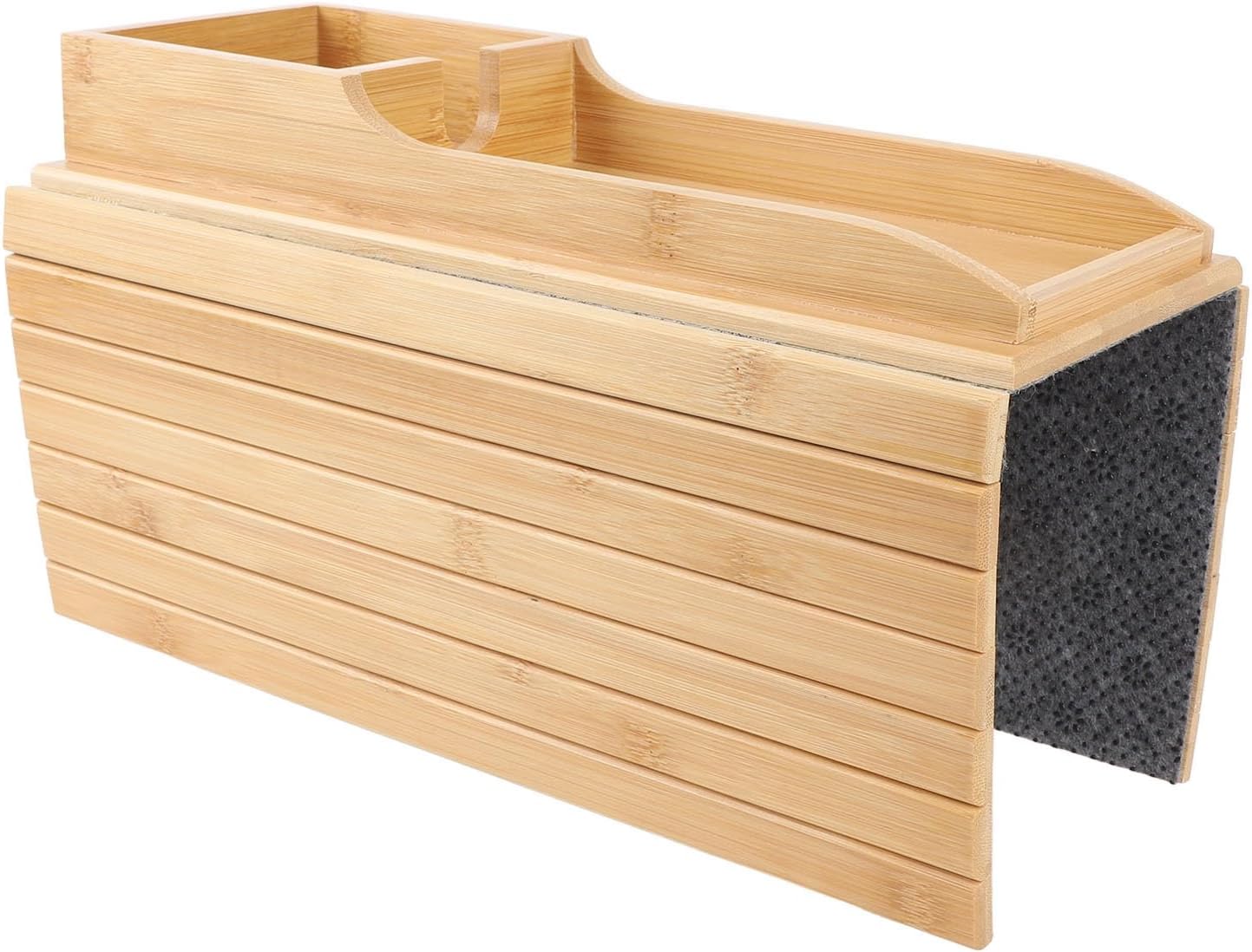 Bamboo Wood Sofa Armrest Tray Foldable Couch Cup Holder for Mobile Phone Breakfast