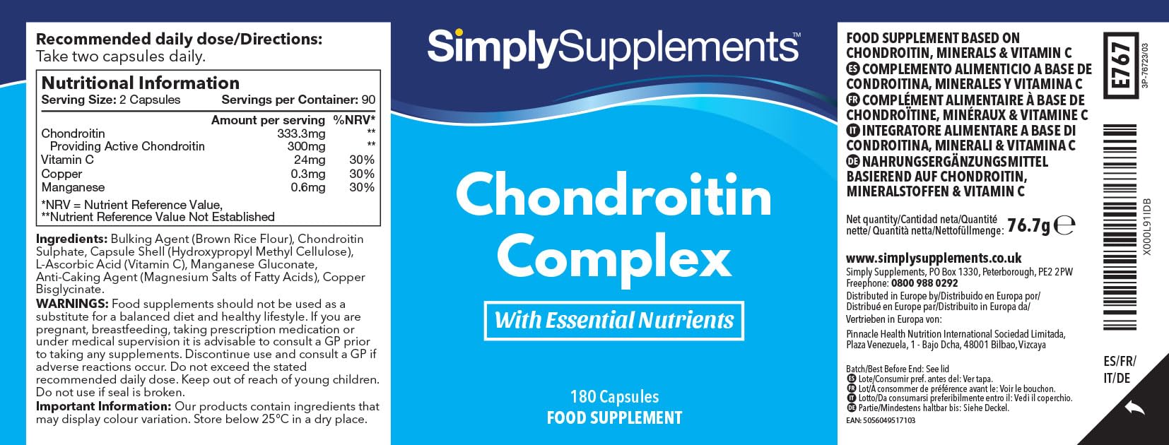 Chondroitin Komplex - 180 Kapseln - Versorgung für 3 Monate - SimplySupplements