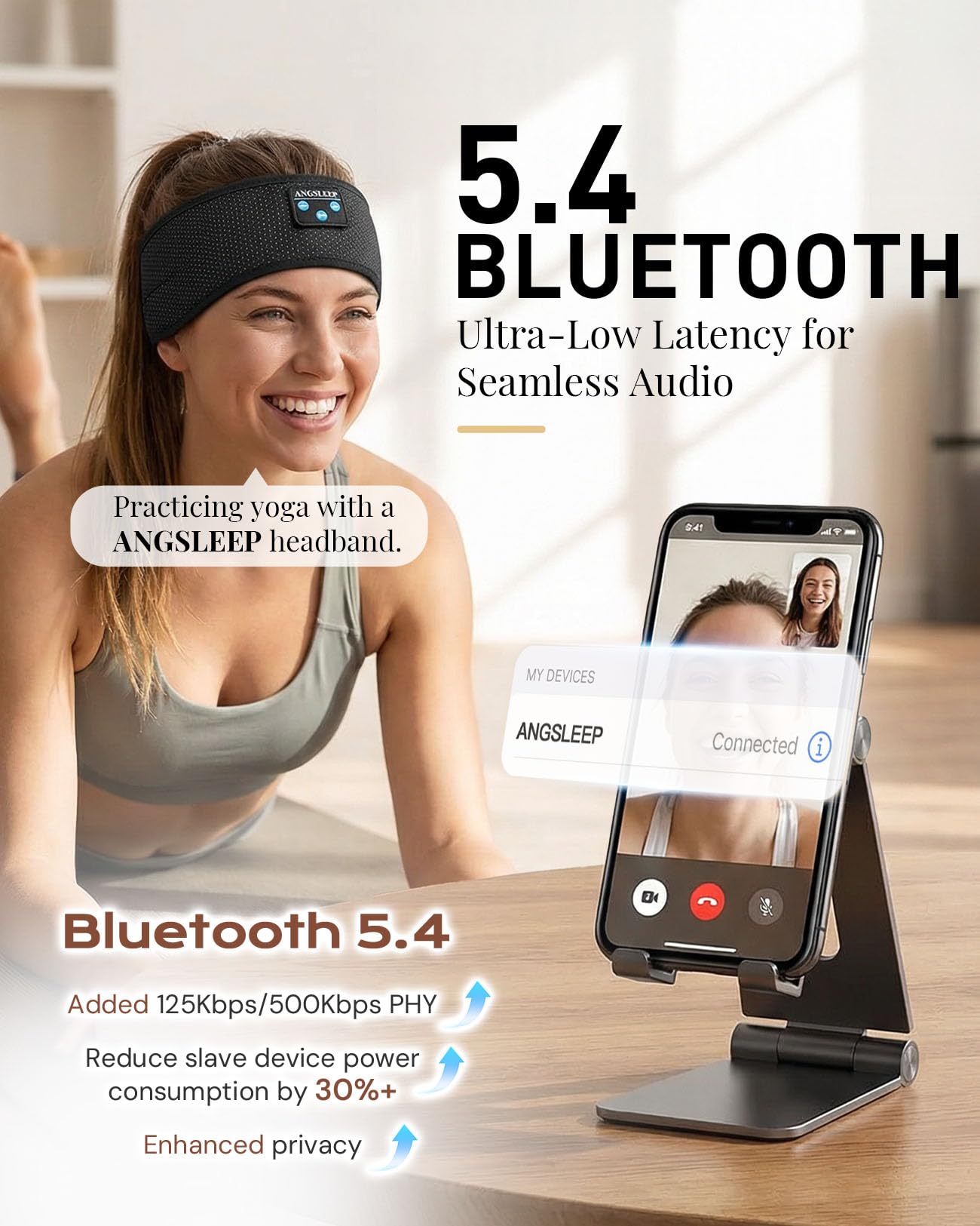 Casque de sommeil Bluetooth 5.4 sans fil avec haut-parleurs stéréo ultra fins pour les personnes dormant sur le côté, résistant à la transpiration et doux, bandeau de sport pour la course à
