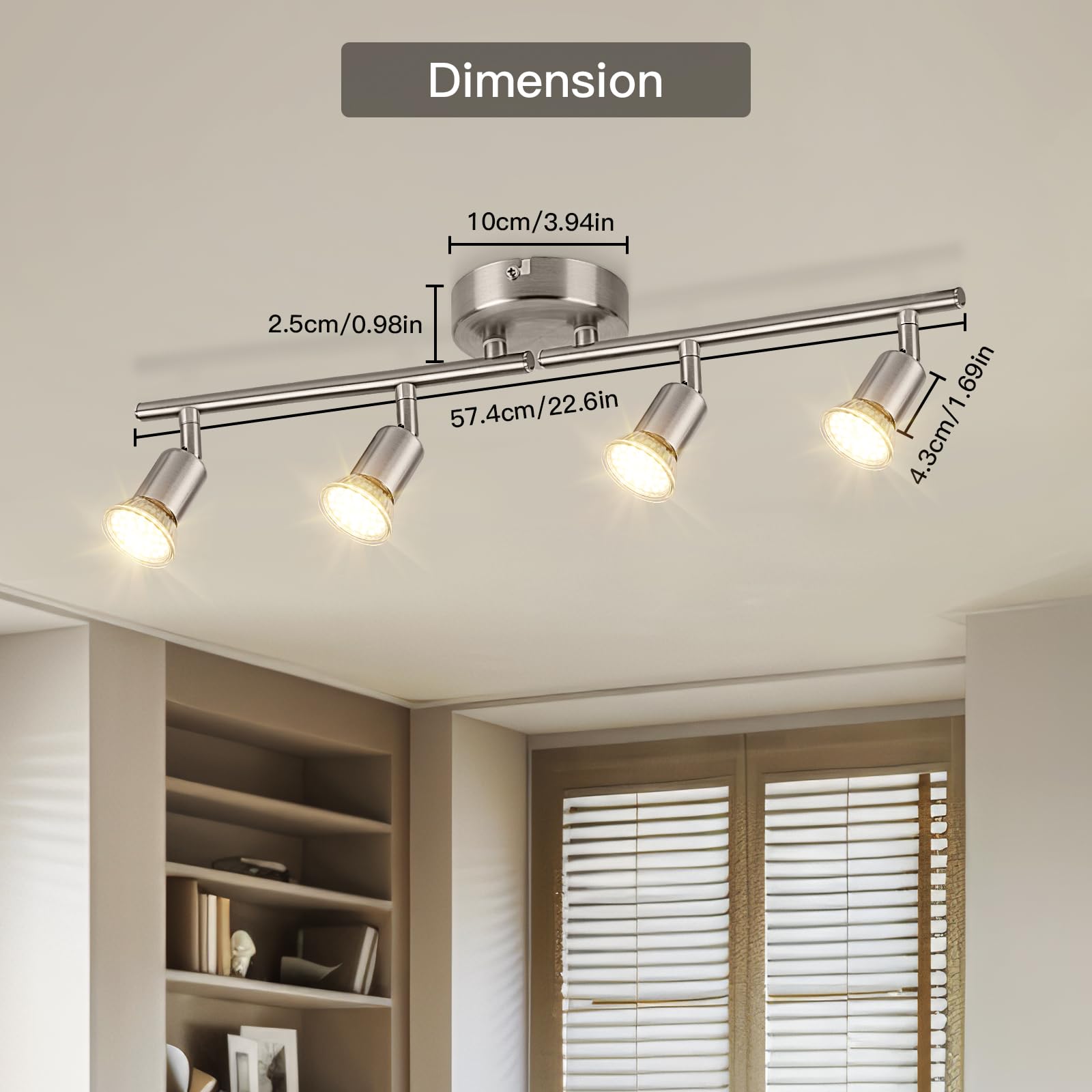 Obrotowy reflektor sufitowy - niklowana matowa 4-drożna lampa sufitowa GU10 LED Zakres LED 350° nowoczesne lampy do kuchni, salonu, bez żarówek