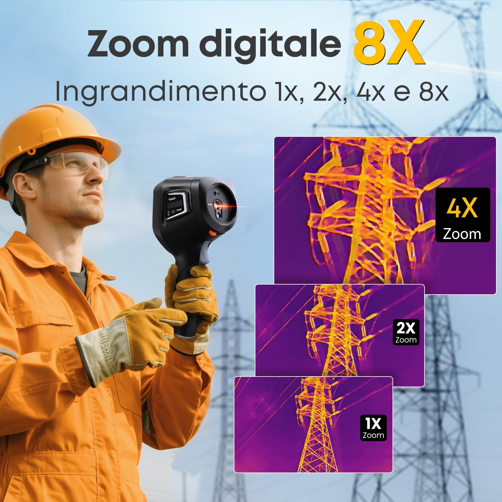Termocamera Risoluzione IR super 512x384 Termocamera a infrarossi per ispezioni industriali Schermo da 3,5 pollici 2M pixel Termocamera visiva, -20°C - 550°C Termocamera portatile 40mK (Thor002)