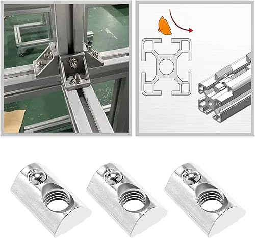 Miniatura 3 de SING F LTD 100 Uds. 4040 Series M8 T Slot Nuts Roll-in Spring Ball Loaded Elastic Nuts Acero al carbono para T-Slot Serie 4040 Perfil de aluminio