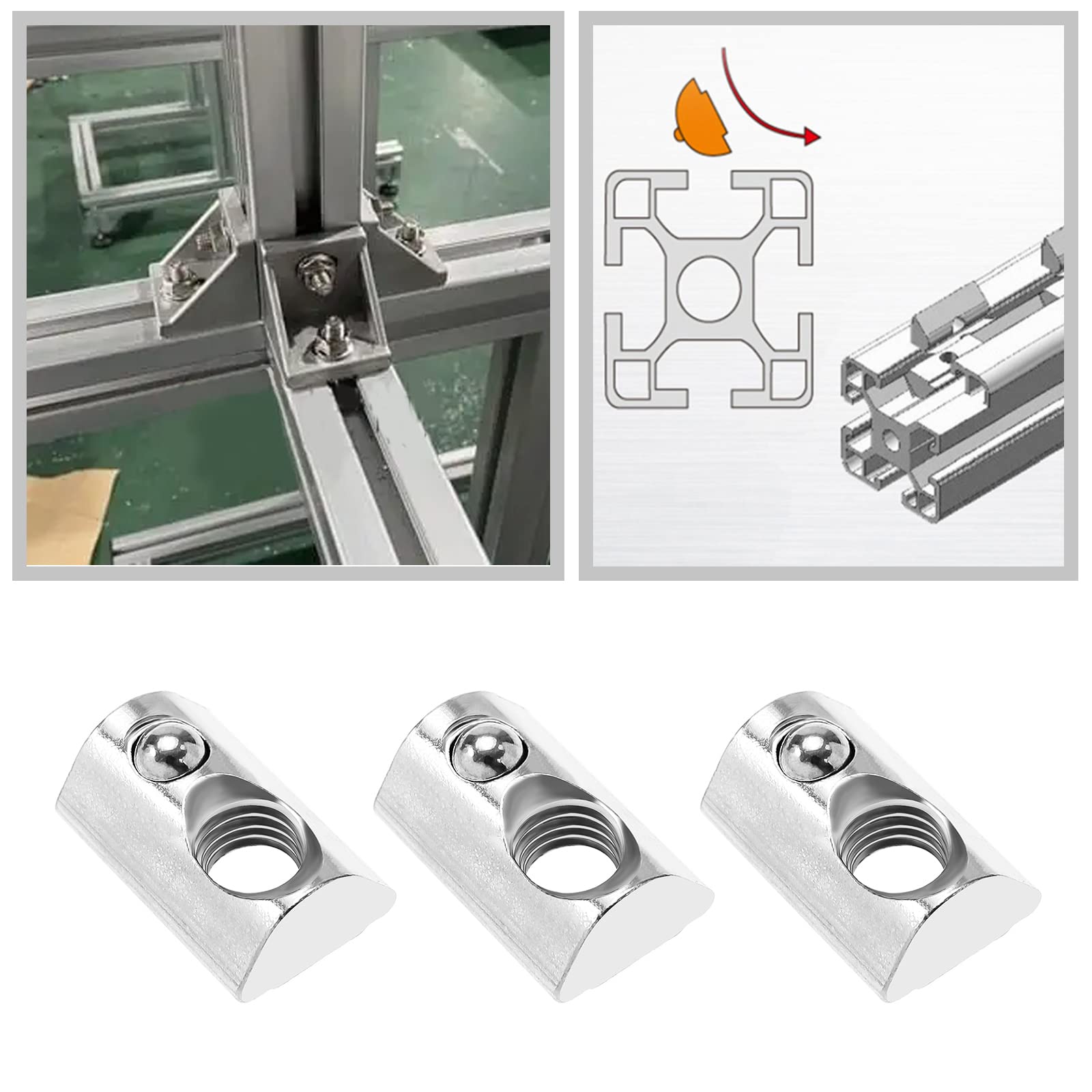 Dadi Scorrevoli M8 EYPINS, 200 Pezzi - Per Profili Alluminio 4040/4080, Con Piastra Guida E Rullo - Foto 4