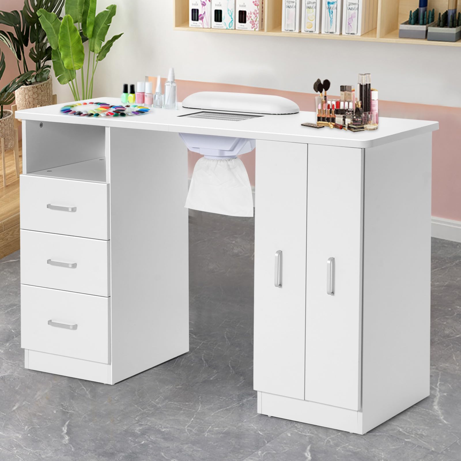 Artist hand Manicure Table, Nail Table, Wooden Salon Spa Nail Table Station w/Cabinet, Drawers, Beauty Salon Equipment