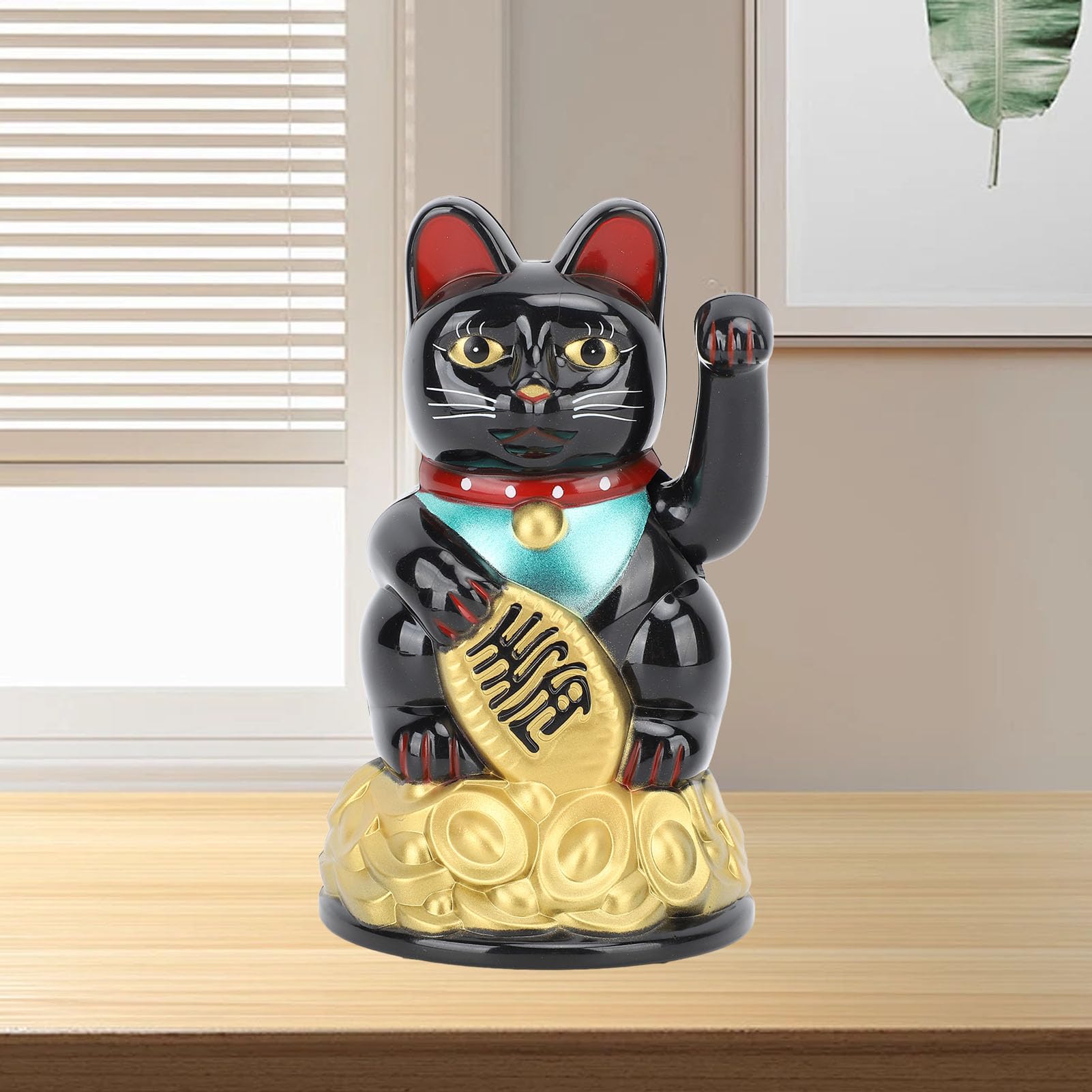Greensen Maneki Neko Machający Kot, Zasilany Bateriami, Talizman Szczęścia, Śliczna Figurka Dekoracyjna na Biurko, Akcesoria do Mieszkania, 10,5 cm