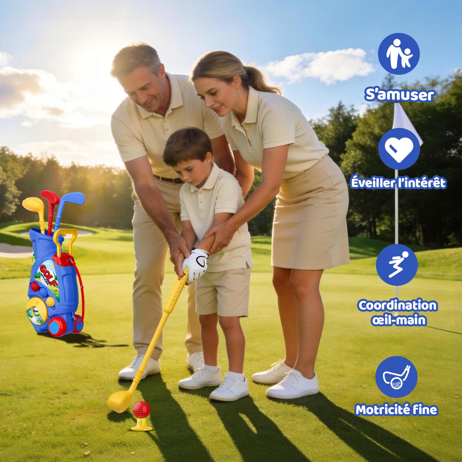 Naxudcoo Jouet Enfant 2 3 4 Ans Garçons: Jouet Golf Chariot de Golf Amélioré avec Sangle d'Épaule, Jeu de Golf pour Intérieur et Extérieur, Idéal Cadeau d'anniversaire, Noël pour Tout-Petits (Bleu)
