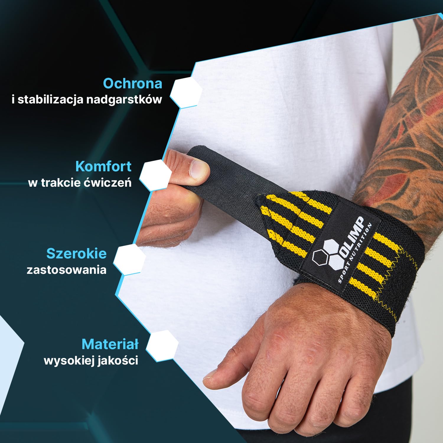Olimp Stabilizatory nadgarstków - Wsparcie nadgarstka dla kobiet i mężczyzn - Sport Fitness Crossfit - Profi Wrist Wraps Yellow