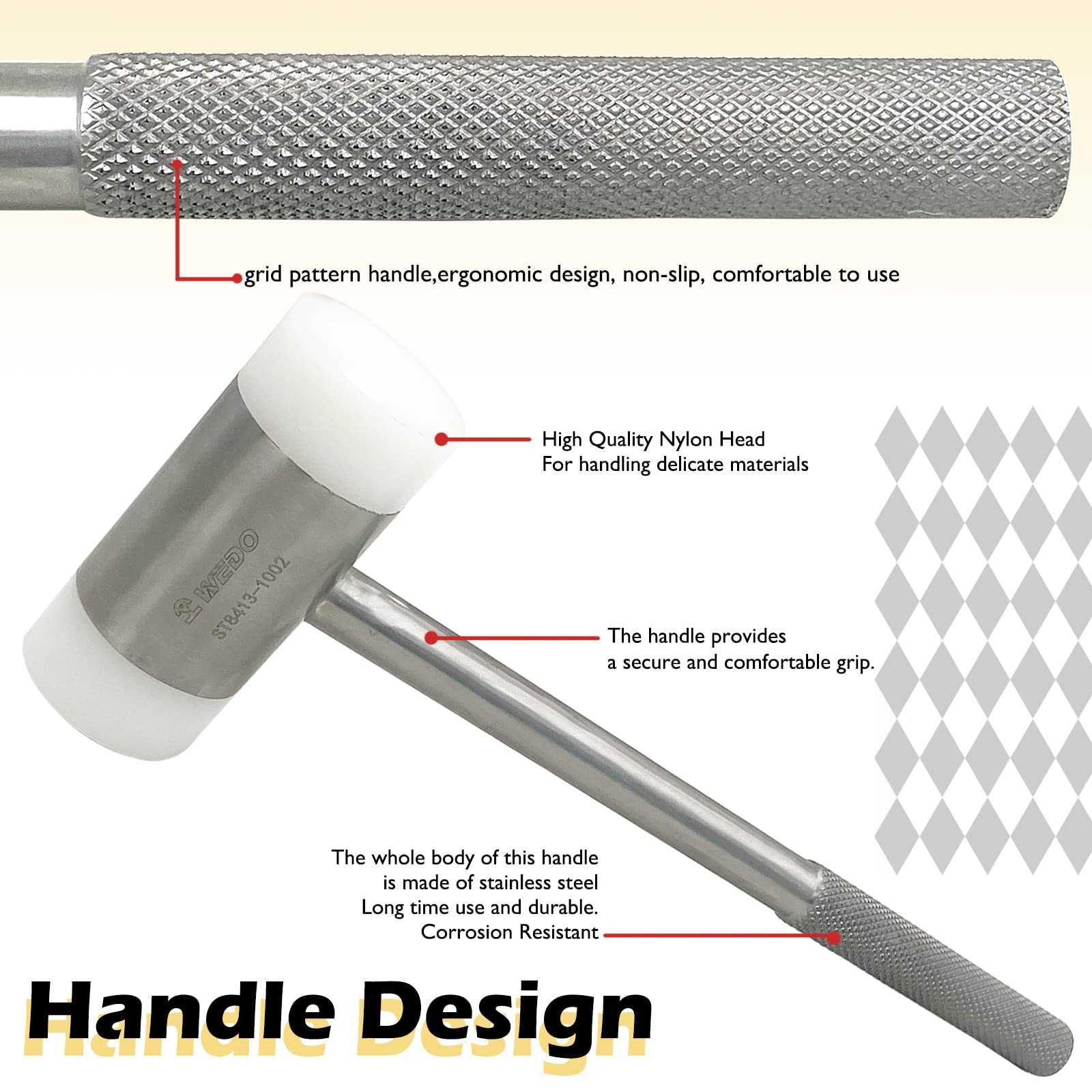 WEDO Martillo de nailon inoxidable con mango de acero inoxidable,resistente a la corrosión,duradero,respetuoso con el medio ambiente,cabeza de 800g,340mm de longitud,13.5 pulgadas