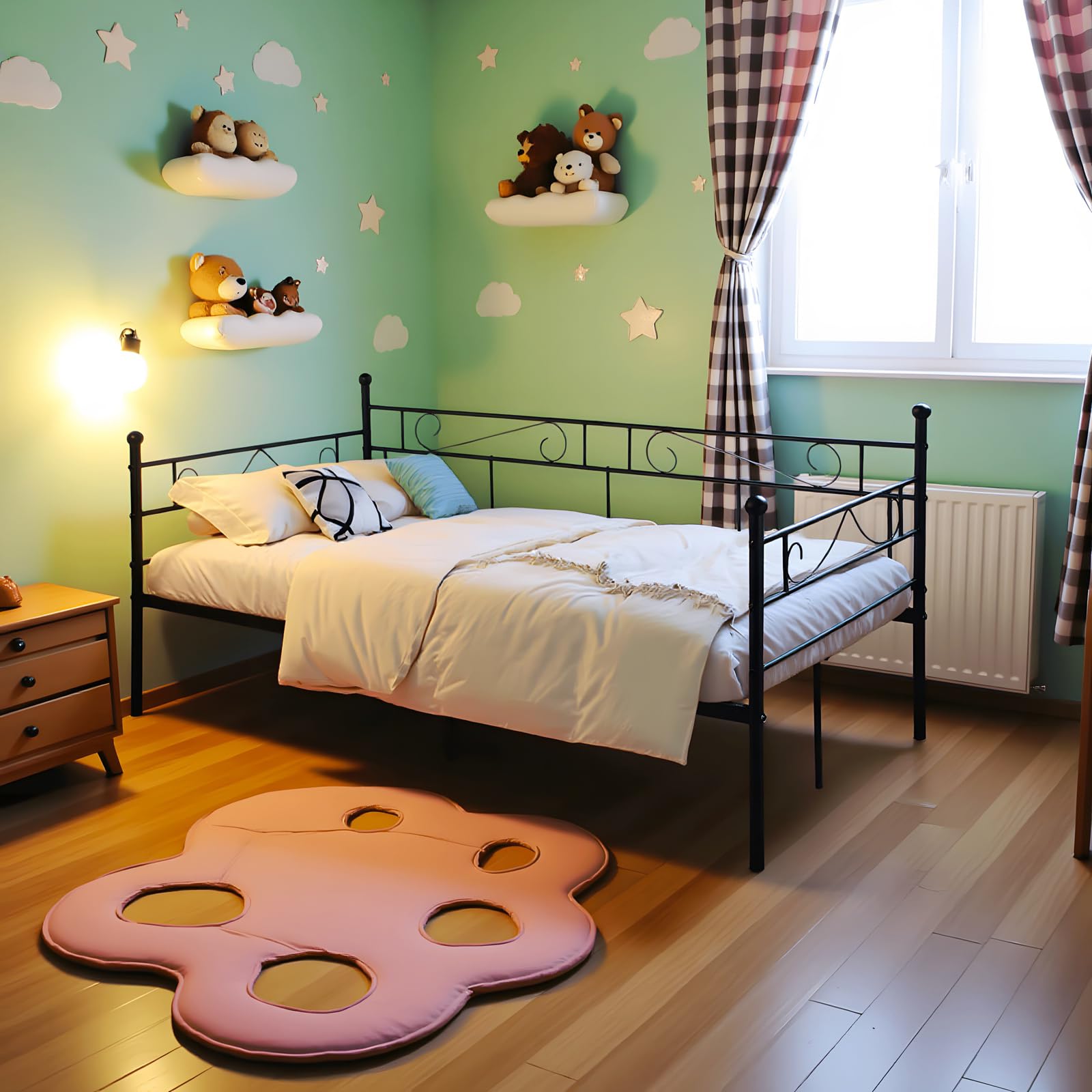 Sofá Cama Divan Marco de Cama de Metal, Estructura de Cama para Colchón de 90 x 190 cm Sofá Diván Negro