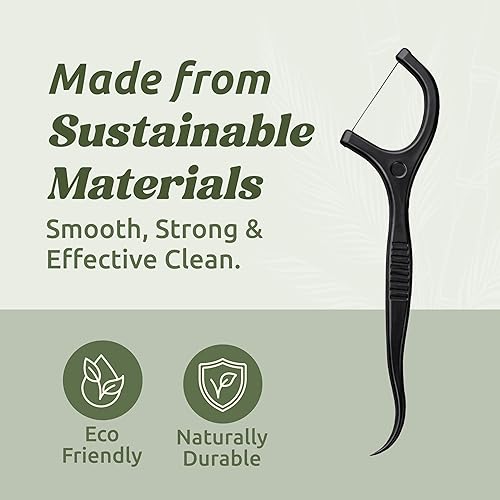 Miniatura 6 de Me Mother Earth Palillos de hilo dental biodegradables veganos (200 unidades), naturales, sostenibles, ecológicos, hilo dental de carbón para un