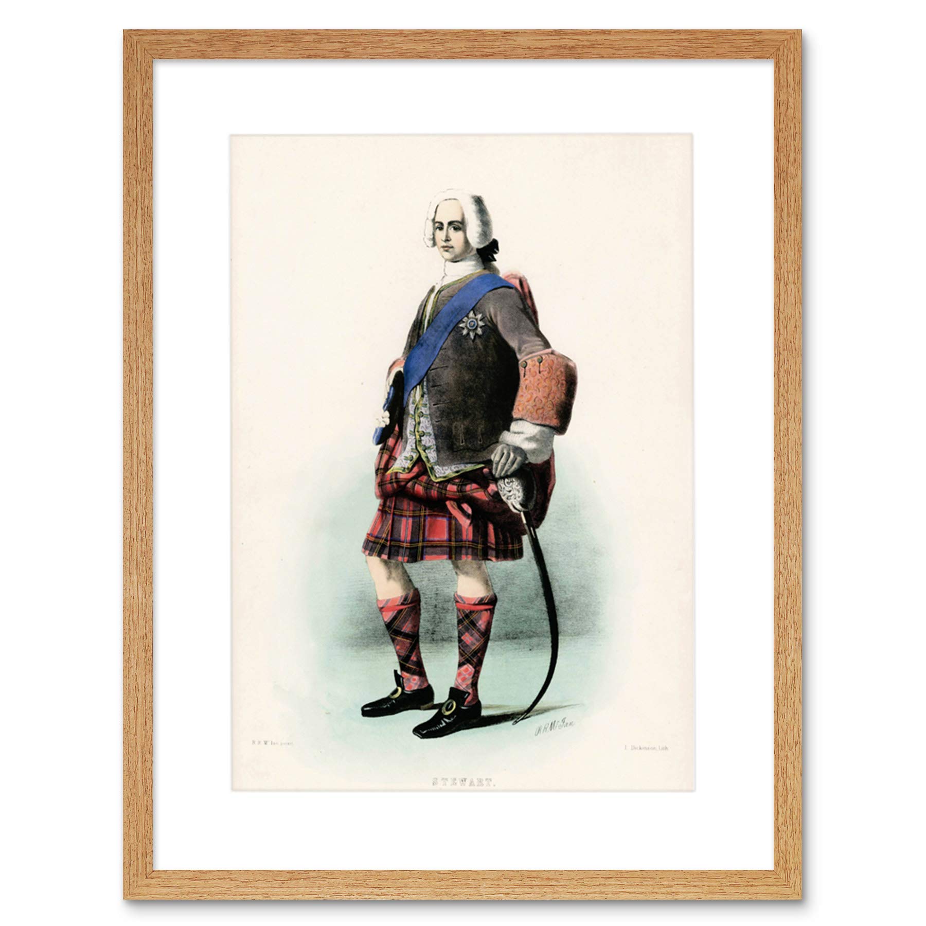 Wee Blue Coo Painting Highland Clan Scotland Tartan Stewart Royal Framed Wall Art Print