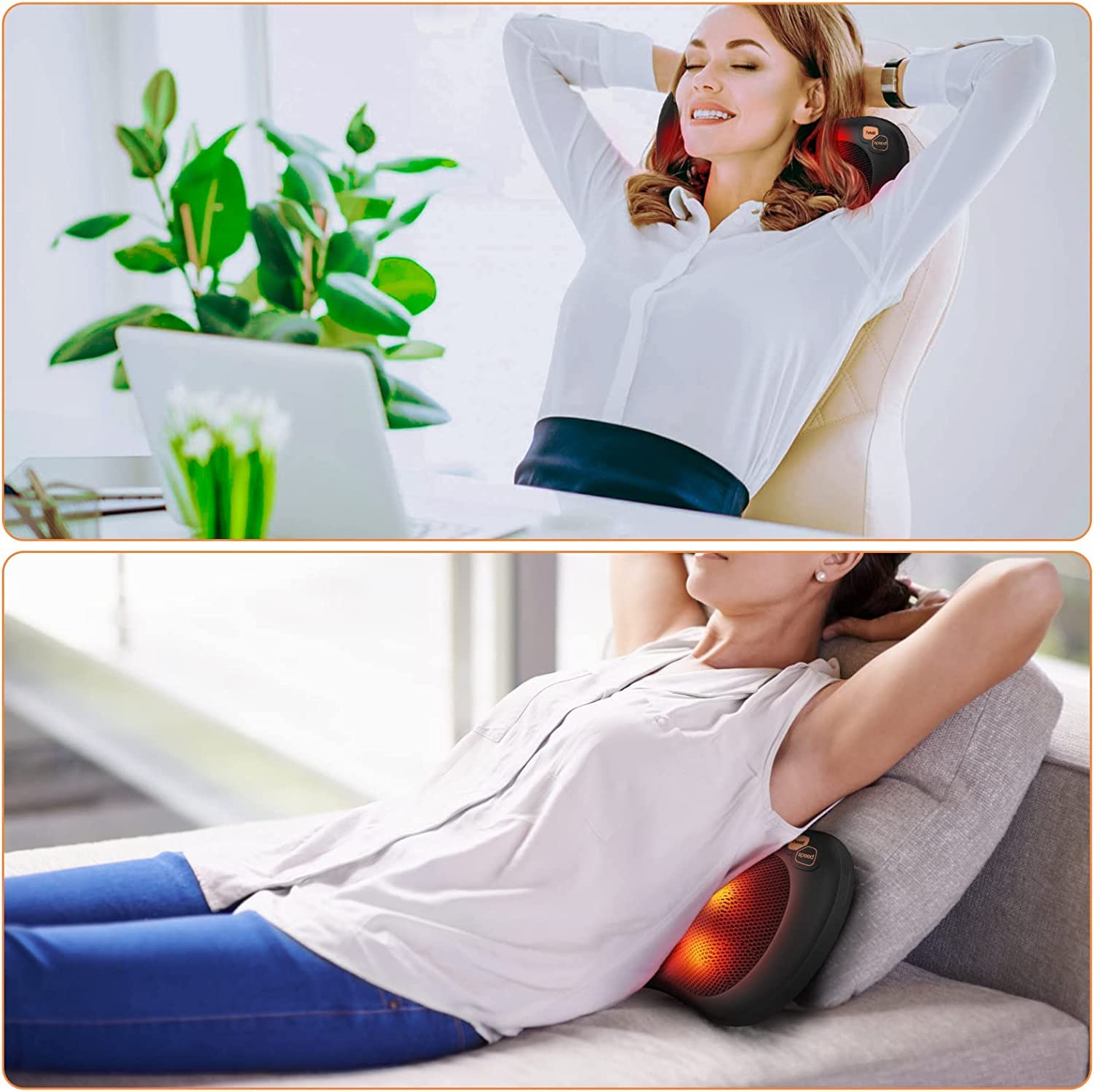 Coussin de Massage Shiatsu Masseur Dos avec Fonction Chauffant Masseur Cervical Cou Dos Épaules Pieds avec 8 Nœuds et 3 Vitesses Réglable Rotation dans 2 Sens Détente à la Maison au Bureau