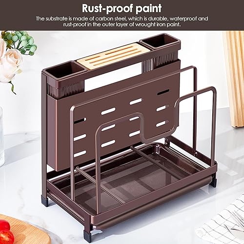 Miniatura 4 de Soporte para tabla de cortar, versátil organizador de tablero de metal 5 en 1 y soporte para tapa de olla con soporte para cuchillos de utensilios