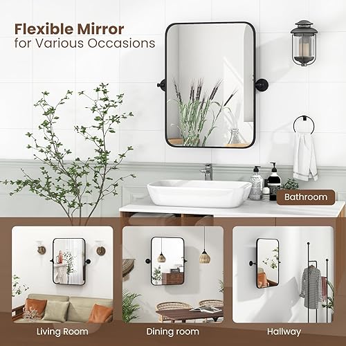 Miniatura 6 de Tangkula Espejo de baño de 30 x 22 pulgadas, espejo rectangular con película inastillable, tornillos de expansión, soportes de pared, espejo